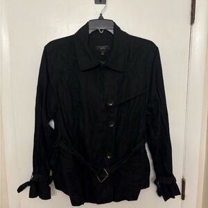 TALBOTS | 100% Pure Irish Linen | Black Belted Trench Jacket | Size 16W
